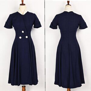 Vintage 40s Dark Blue ORIGINAL JUNIOR BY BERNARD'S Short Sleeve Polyester Dress